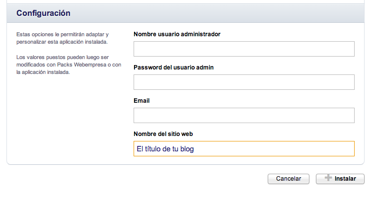 Crear blog en wordpress con cPanel paso 3