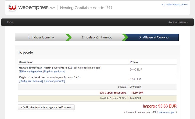 Hosting webempresa pedido