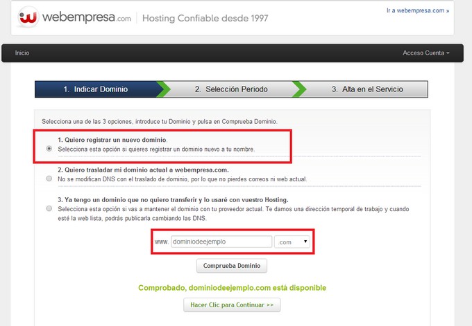 Hosting webempresa registro